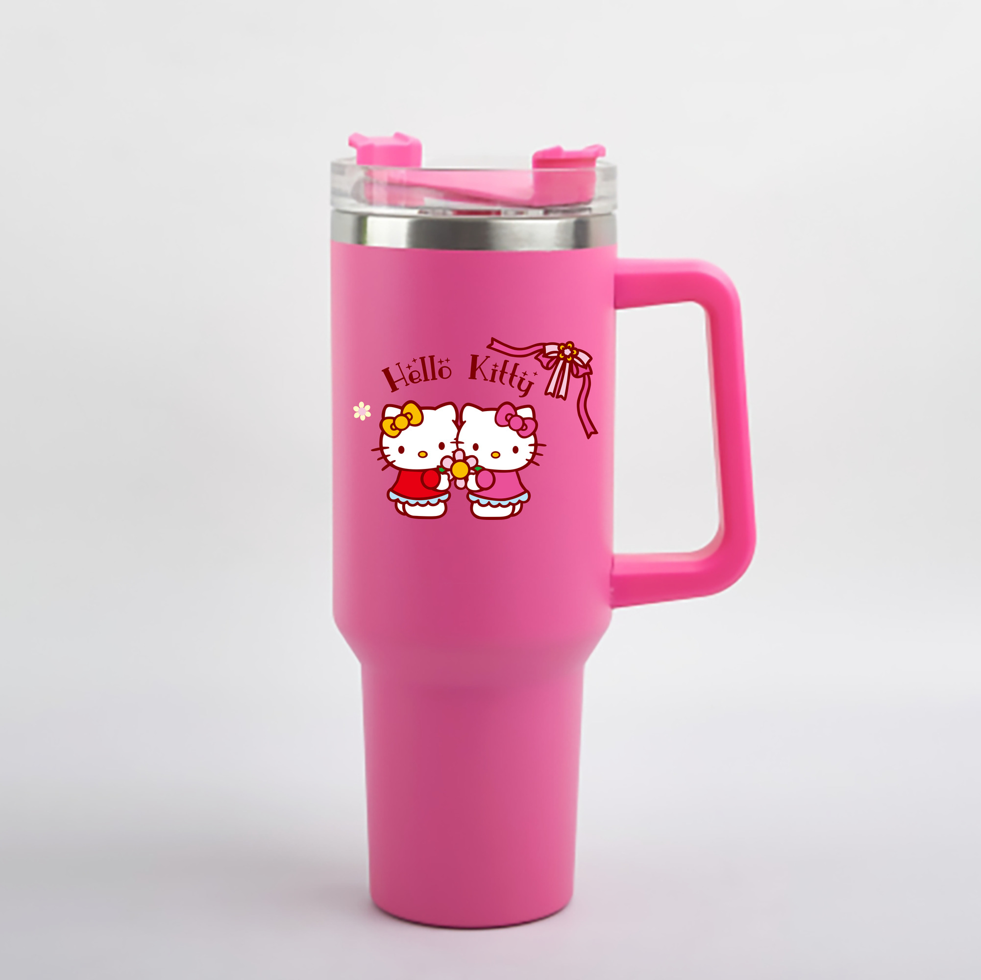 （画像用） Hello Kitty ハローキティ 1200mL車用タンブラー - クリスタルステッカー（プラスチックストロー付き）